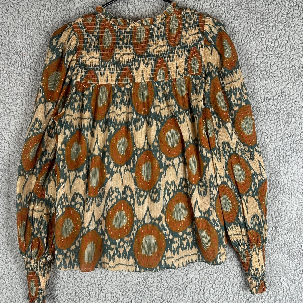 ULLA JOHNSON Long Sleeve Smocked Cuffs Double Lace Metallic Threads Size 8 - Picture 16 of 16